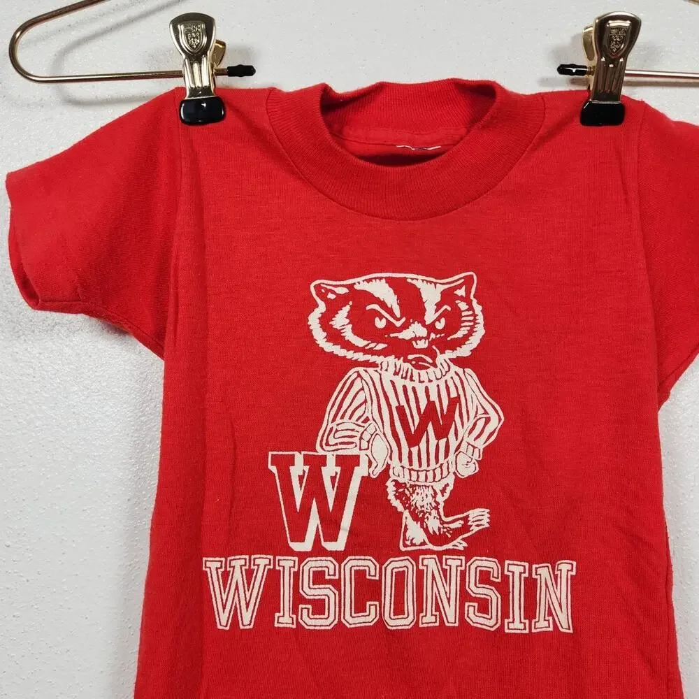 Vintage Youth Kids University of Wisconsin Bucky Badgers Single Stitch Shirt